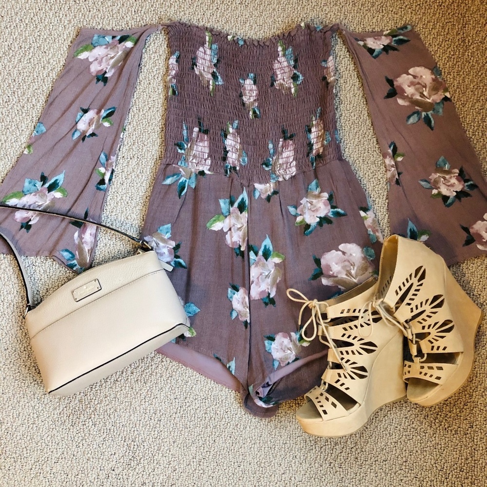 Dusty Lavender Off-the-Shoulder Long Sleeve Romper